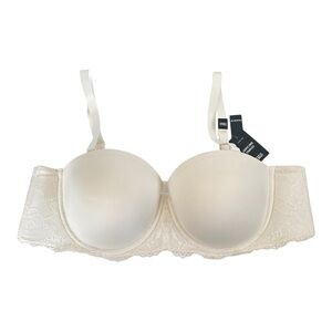 NWT Torrid Curve Lightly Lined Strapless Underwire Lace Bra Cream Ivory Size 46B